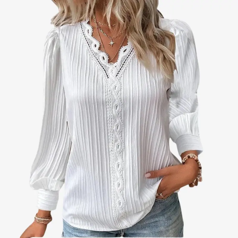 Blouse Femme Plissée Élégante Col V