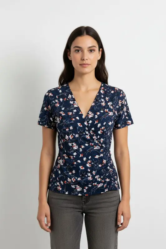 Blouse Fleurie Bleu et Blanc - Taille XS/34