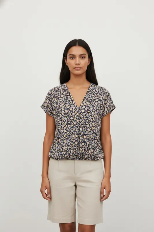 Blouse Fleurie Bleue et Blanche - Taille S/36