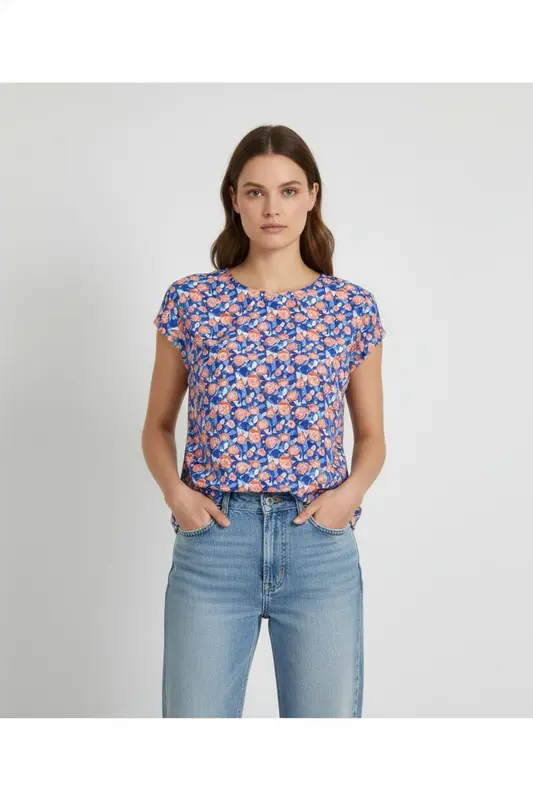 Blouse Fleurie Bleue et Orange - Taille M/38