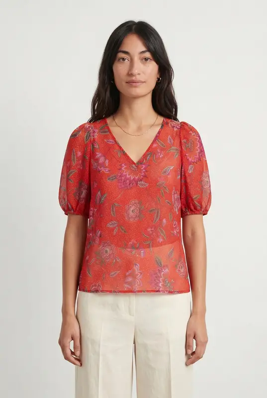 Blouse Fleurie Rouge et Violet - Taille XS/34