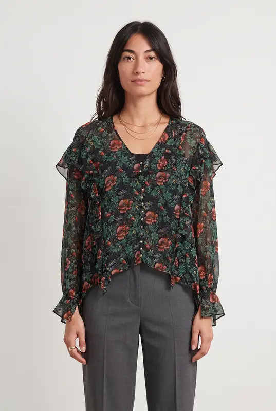 Blouse Fleurie Verte et Rouge - Taille S/36
