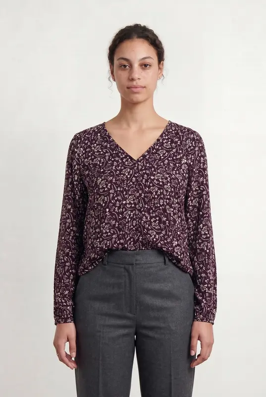 Blouse Fleurie Violette et Blanche - Taille L/40