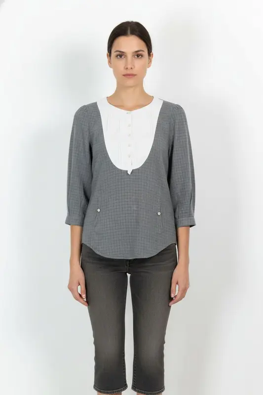 Blouse Grise et Blanche - Taille S/36