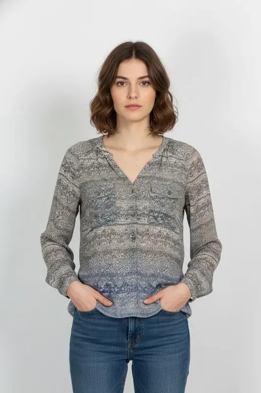 Blouse Grise et Bleue - Taille M/38