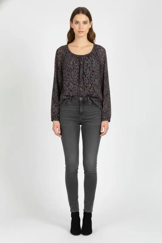 Blouse Grise et Bordeaux - Taille M/38