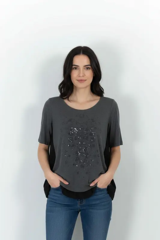 Blouse Grise et Noire - Taille S/36