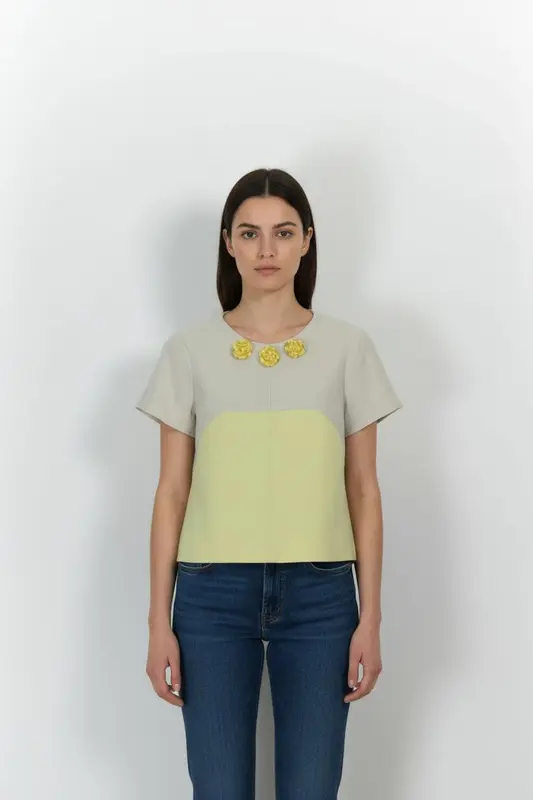 Blouse Jaune et Beige - Taille M/38