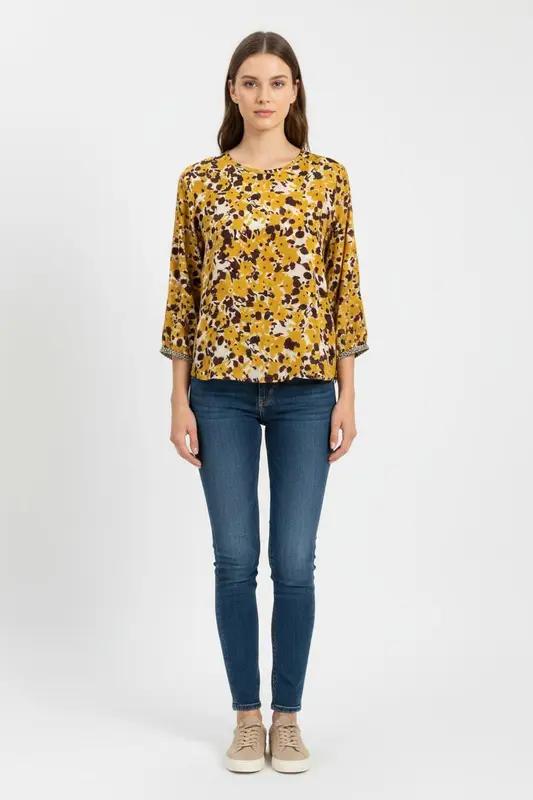 Blouse Jaune et Bordeaux - Taille XS/34