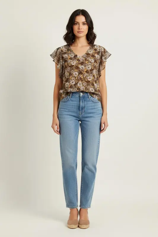 Blouse Jaune et Marron - Taille XS/34