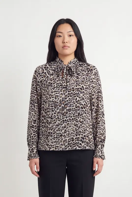 Blouse Lavallière Léopard Multicolore - Taille L/40