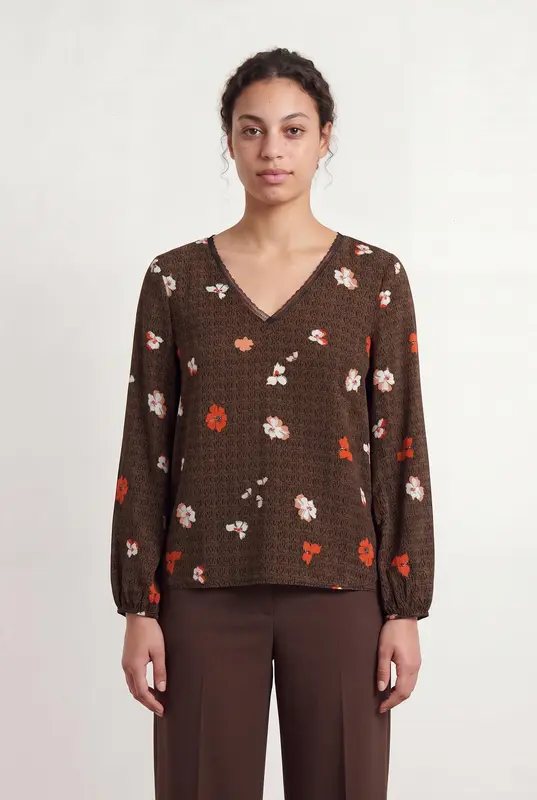 Blouse Marron à Fleurs Multicolores - Taille XL/42