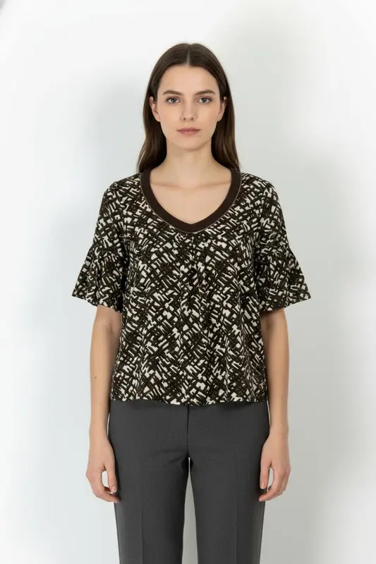 Blouse Marron et Blanc - Taille M/38