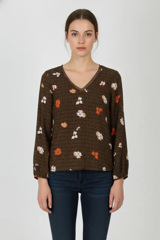 Blouse Marron et Orange - Taille XS/34