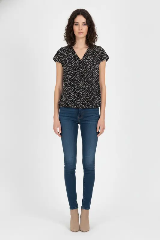 Blouse Noire à Motifs Blancs - Taille S/36