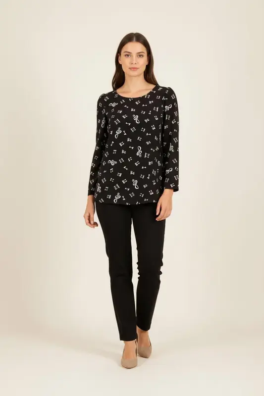Blouse noire à motifs de notes de musique - Taille M/38