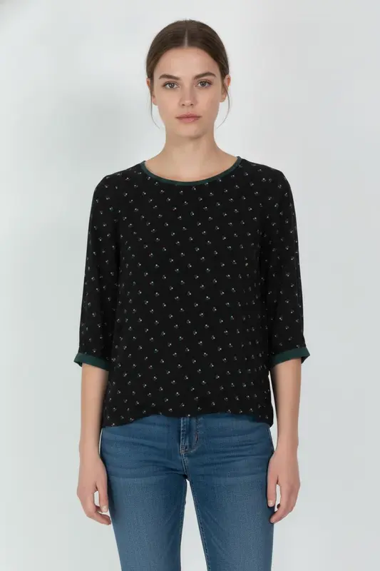 Blouse Noire à Motifs Multicolores - Taille S/36
