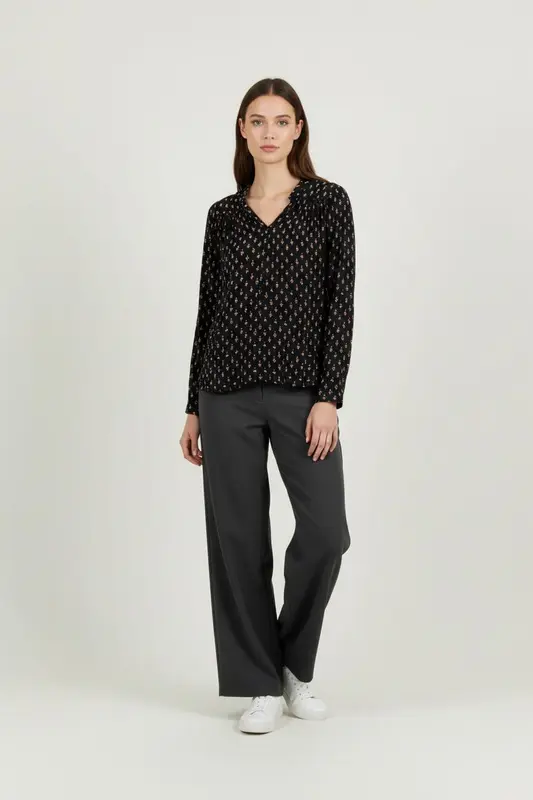 Blouse Noire à Motifs - Taille XS/34