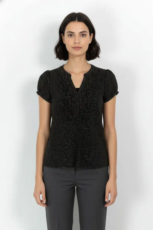 Blouse Noire à Pois Beiges - Taille S/36