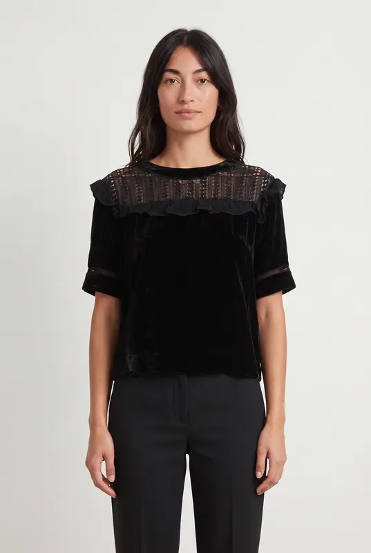 Blouse noire en velours - Taille S/36