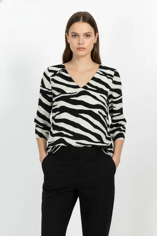 Blouse Noire et Beige - Taille L/40
