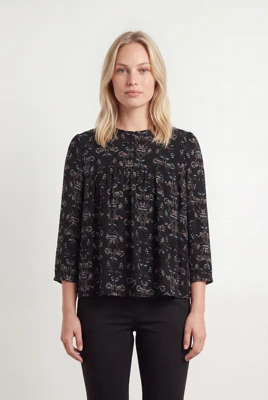 Blouse Noire et Bleue - Taille L/40