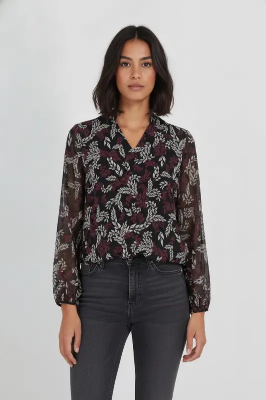 Blouse Noire et Bordeaux - Taille XS/34