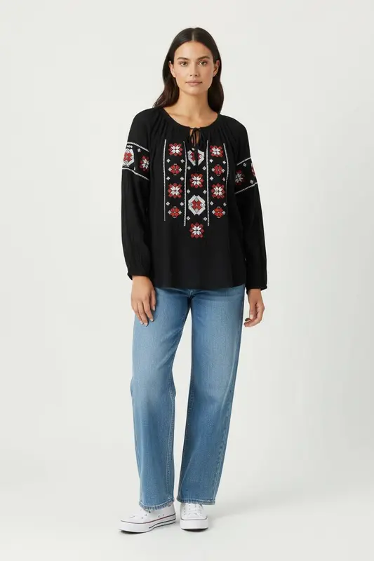 Blouse Noire et Rouge - Taille S/36