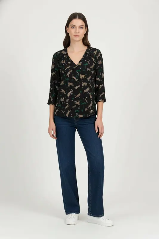Blouse Noire et Verte - Taille S/36