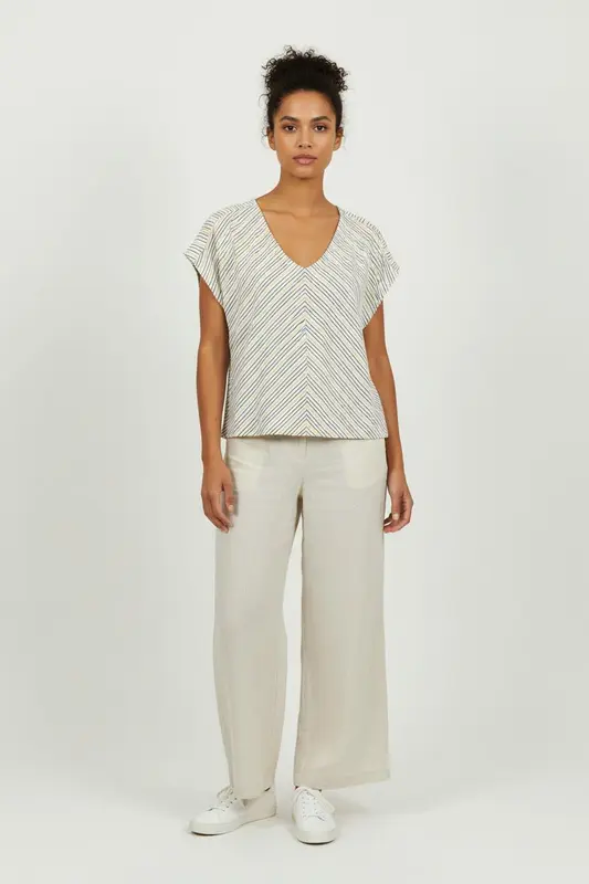 Blouse Rayée Blanc Bleu et Jaune - Taille XS/34