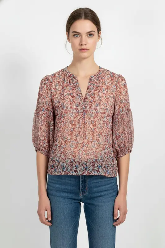 Blouse Rose et Bleu - Taille L/40