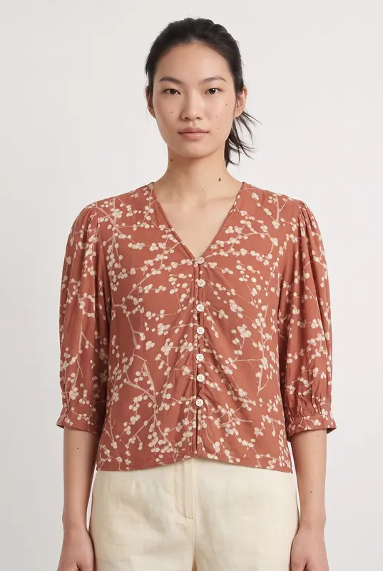 Blouse Rouille et Écru - Taille XS/34
