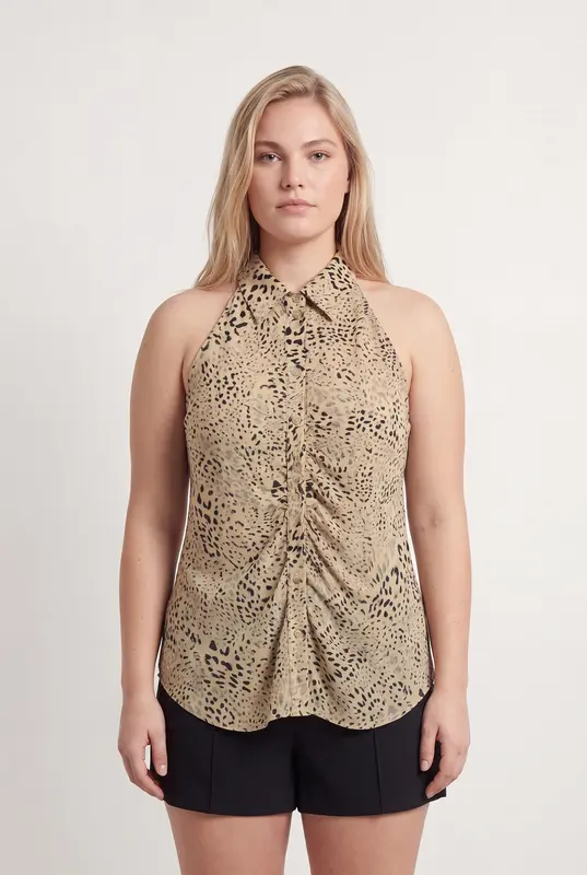 Blouse Sans Manches Beige et Noir - Taille XXL/44