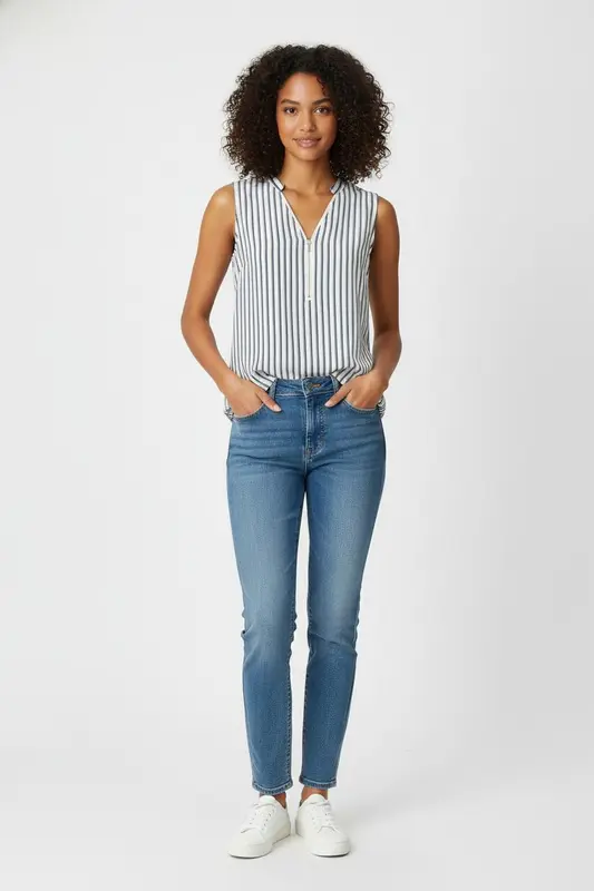 Blouse Sans Manches Blanc et Bleu - Taille S/36