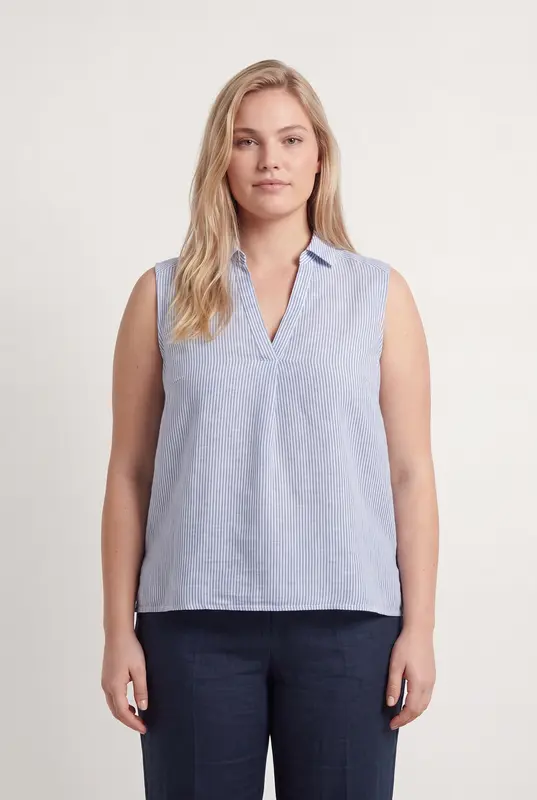 Blouse Sans Manches Bleu et Blanc - Taille XL/42