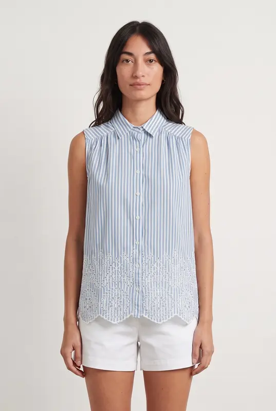 Blouse Sans Manches Bleue et Blanche - Taille XS/34