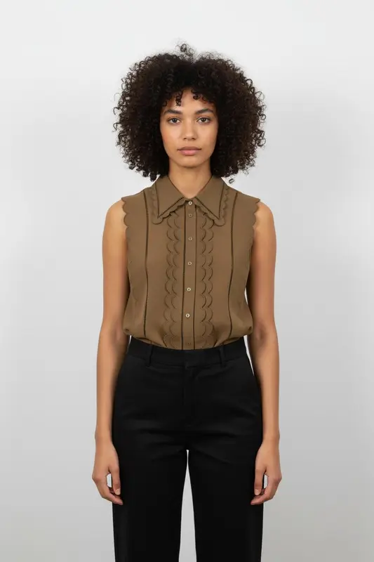 Blouse Sans Manches Marron - Taille S/36