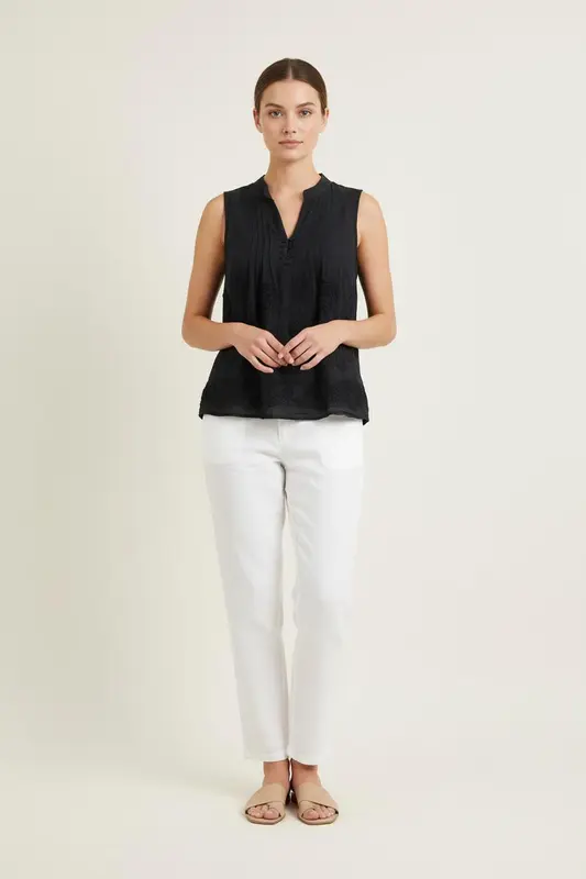 Blouse Sans Manches Noire - Taille S/36