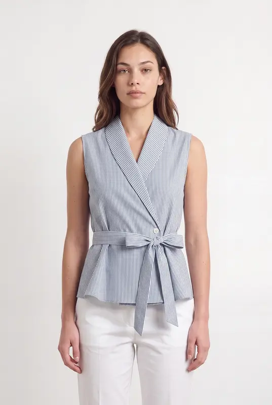 Blouse Sans Manches Rayée Bleue et Blanche - Taille XS/34