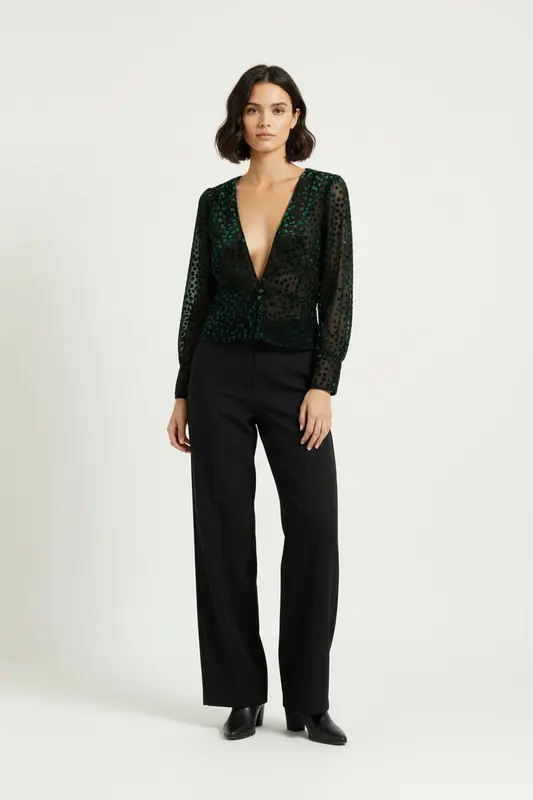 Blouse Verte et Noire - Taille S/36