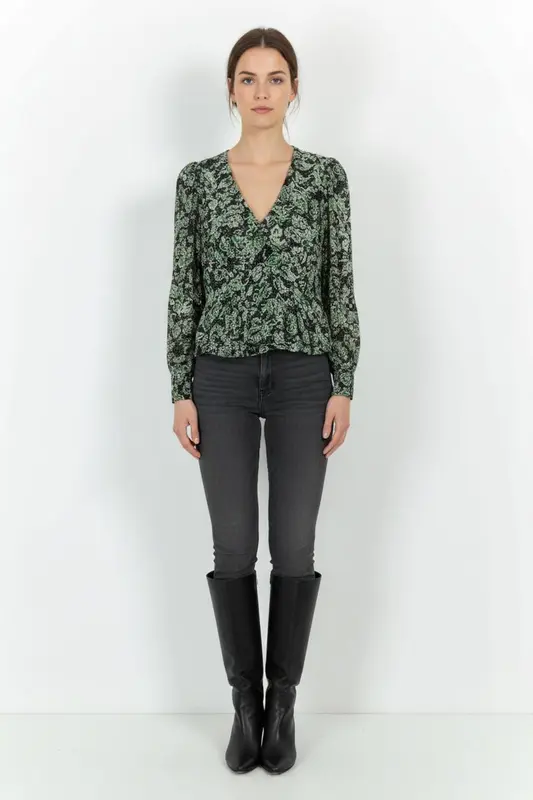 Blouse Verte et Noire - Taille XS/34
