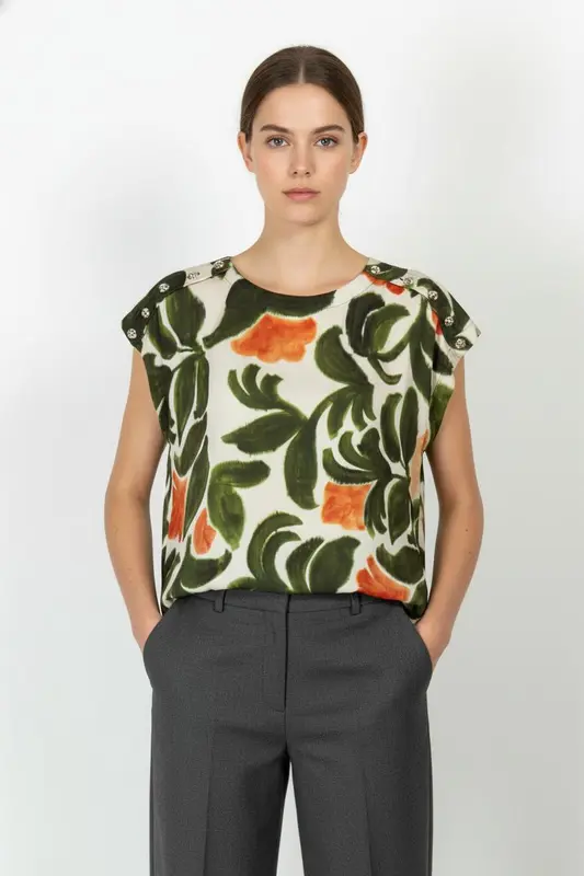 Blouse Verte et Orange - Taille XL/42