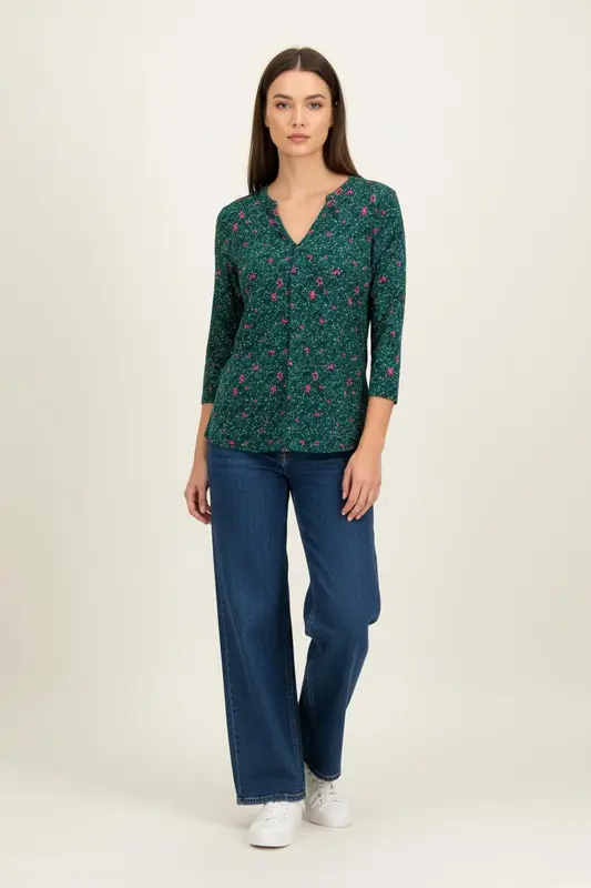 Blouse Verte et Rose - Taille XS/34