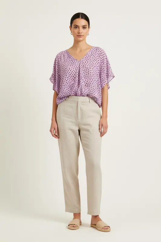 Blouse Violette à Pois Noirs - Taille L/40