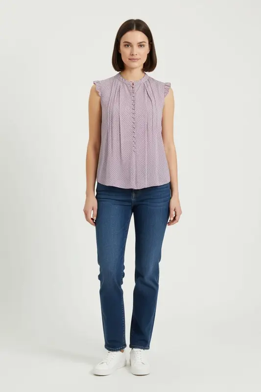 Blouse Violette à Pois Noirs - Taille S/36