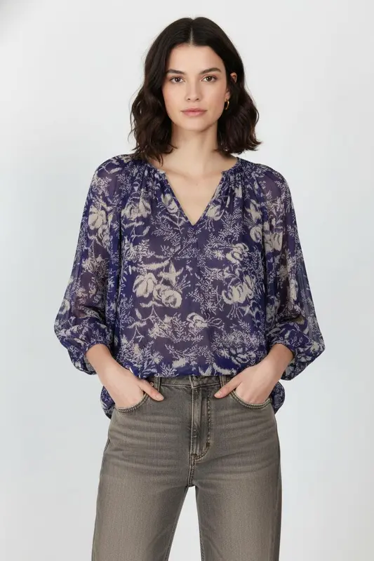Blouse Violette et Beige - Taille M/38