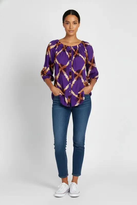 Blouse Violette et Marron - Taille M/38
