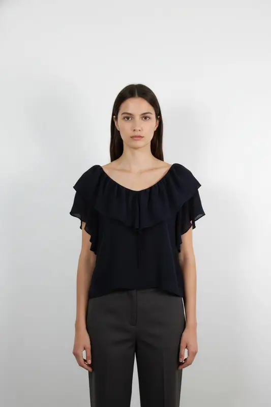 Blouse Volant Bleu - Taille S/36