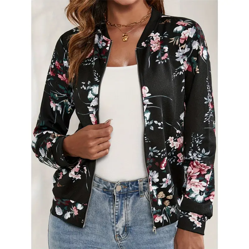 Blouson bombardier femme léger imprimé fleurs