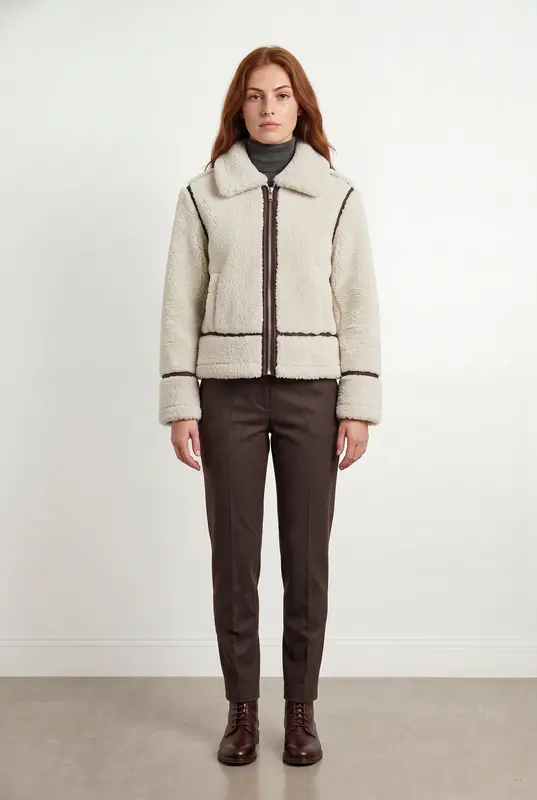 Blouson En Mouton Beige et Marron - Taille S/36